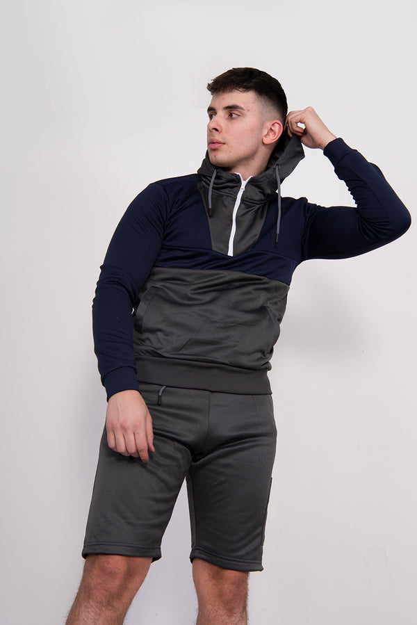 Mens Navy Two Tone Half Zip Short Set