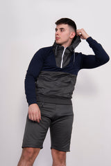 Mens Navy Two Tone Half Zip Short Set