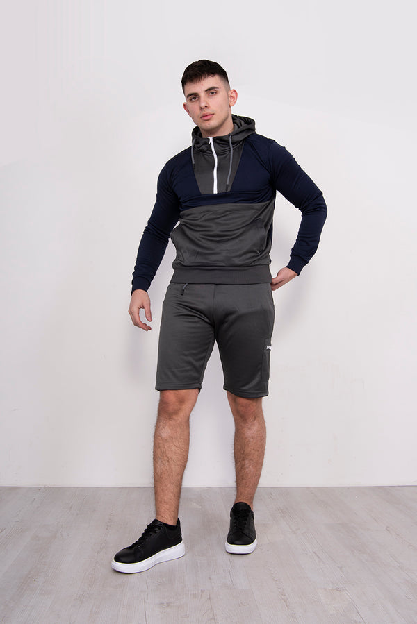Mens Navy Two Tone Half Zip Short Set