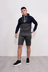 Mens Navy Two Tone Half Zip Short Set