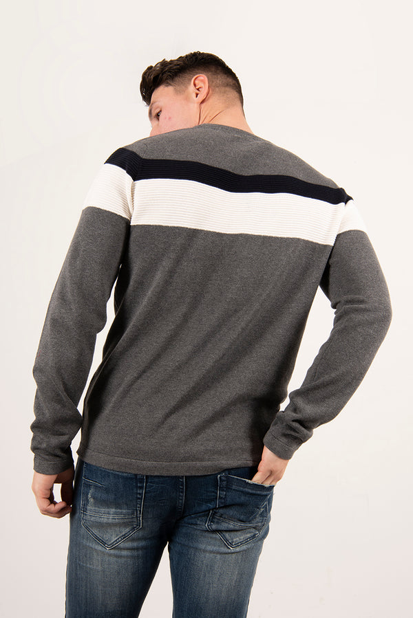 Mens Grey Lese Cotton Crew Neck Jumper