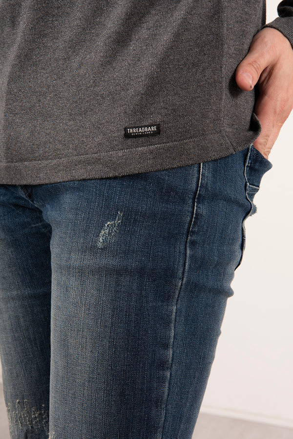 Mens Grey Lese Cotton Crew Neck Jumper