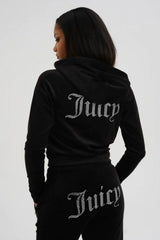 Black Studded Juicy Print Velour Zip Up Tracksuit