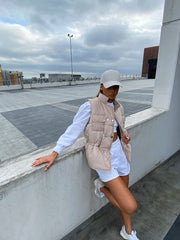 Beige Drawstring Detail Puffer Gilet