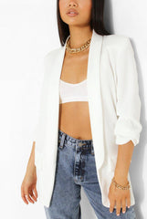 White Ruched Sleeve Blazer 