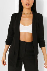 Black Ruched Sleeve Blazer 