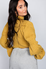 Mustard Puff Sleeve Cropped High Neck Jumper 