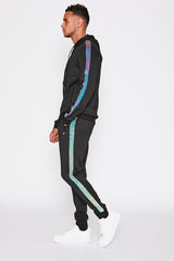 Black Contrast Reflective Panel Poly Skinny Tracksuit 