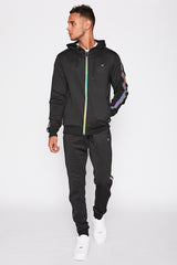 Black Contrast Reflective Panel Poly Skinny Tracksuit 