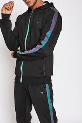 Black Contrast Reflective Panel Poly Skinny Tracksuit 