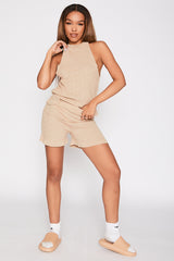 Beige Knit Halter Neck Co Ord