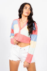Coral Rainbow Pointelle Button Cardigan-Copy