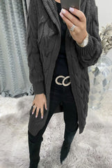Charcoal Cable Knit Hooded Cardigan