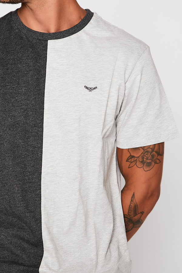 Charcoal with Grey Marl Spliced Tee 