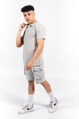 Grey Pique Polo and Cargo Short Set 