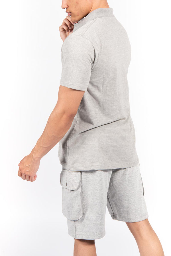 Grey Pique Polo and Cargo Short Set 