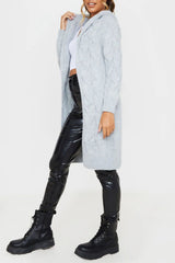 Grey Cable Knit Hooded Cardigan