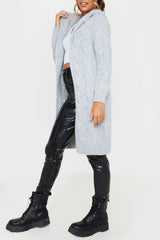 Grey Cable Knit Hooded Cardigan