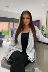 Grey Cable Knit Hooded Cardigan