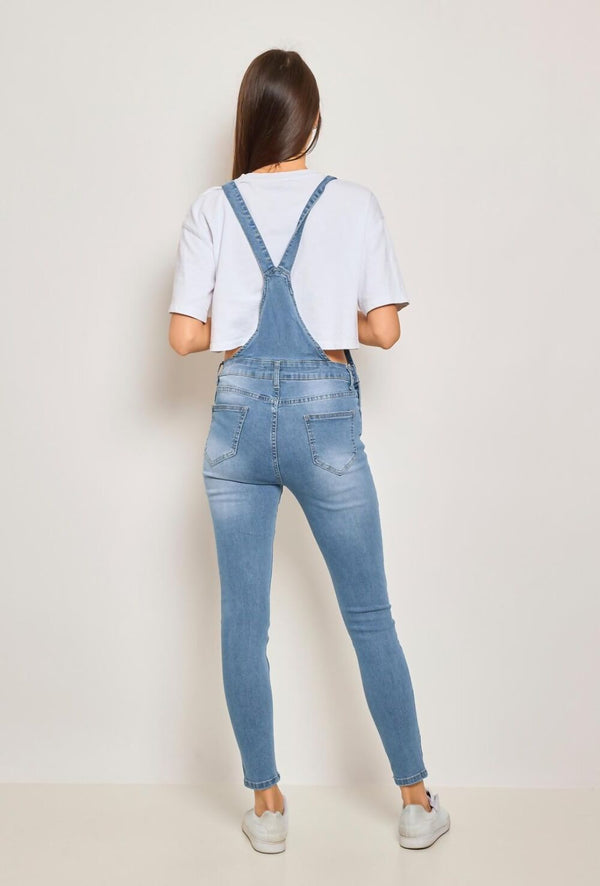 Long Overalls In Blue Denim Dungaree