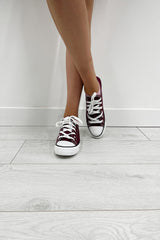 Wine Canvas Stripe Sole Flat Trainers