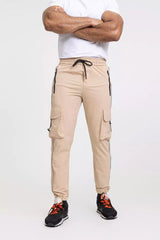 Mens Beige Reflective Piped Shell Cargo Jogger