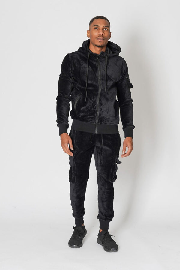 Mens Black Emerge Hoody Cargo Tracksuit