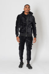 Mens Black Emerge Hoody Cargo Tracksuit