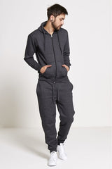 Mens Charcoal Fleece Jogging Pockets Plain Tracksuit