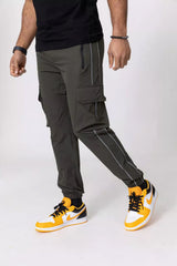 Mens Khaki Reflective Piped Shell Cargo Jogger