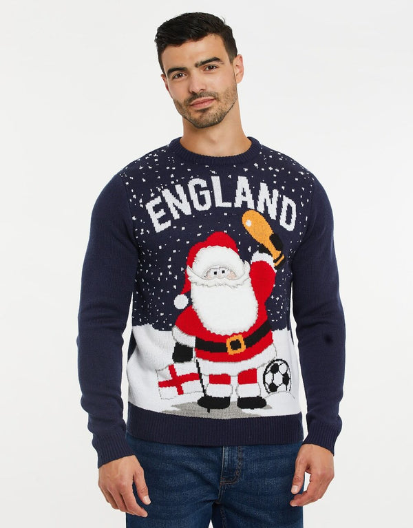 Mens Navy England Football Festive Jumper