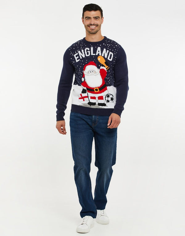 Mens Navy England Football Festive Jumper
