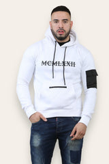 Mens White Fleece Hoodie Signature Logo Sweatshirt 