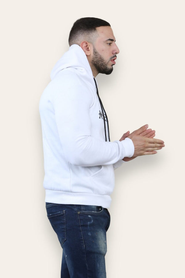 Mens White Fleece Hoodie Signature Logo Sweatshirt 