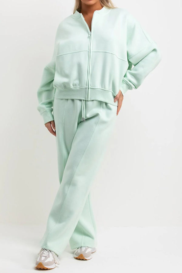 Mint Bomber Sweatshirt With Straight Leg Jogger