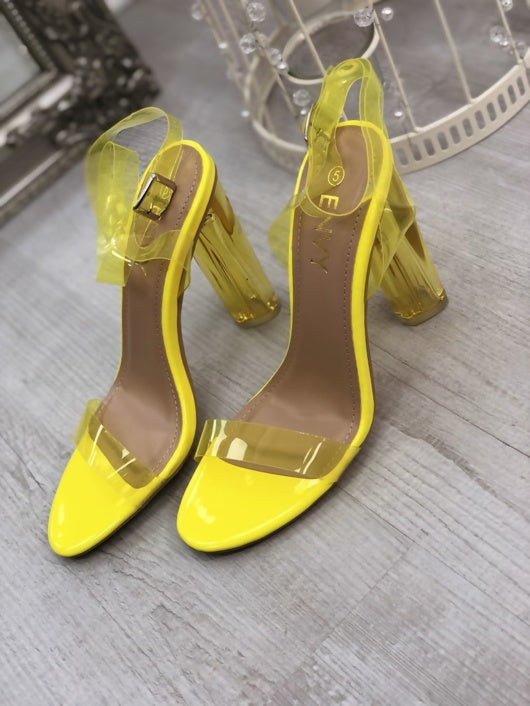 Neon Lime Clear Strappy Heels