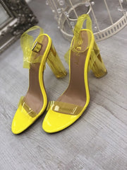 Neon Lime Clear Strappy Heels