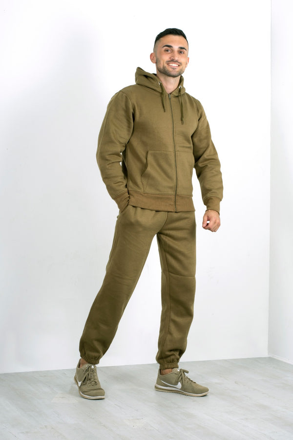 Mens khaki Fleece Jogging Pockets Plain Tracksuit
