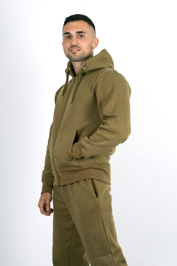 Mens khaki Fleece Jogging Pockets Plain Tracksuit