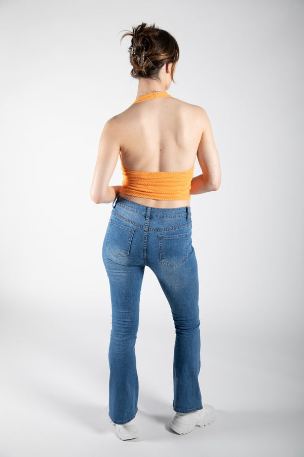 Orange Ribbed Y2K Halter Neck Top 