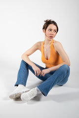 Orange Ribbed Y2K Halter Neck Top 