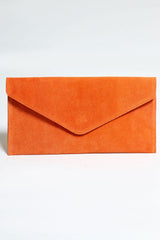 Orange Suede Envelope Clutch Bag