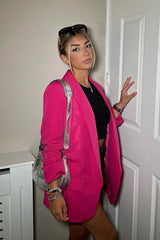 Hot Pink Ruched Sleeve Blazer