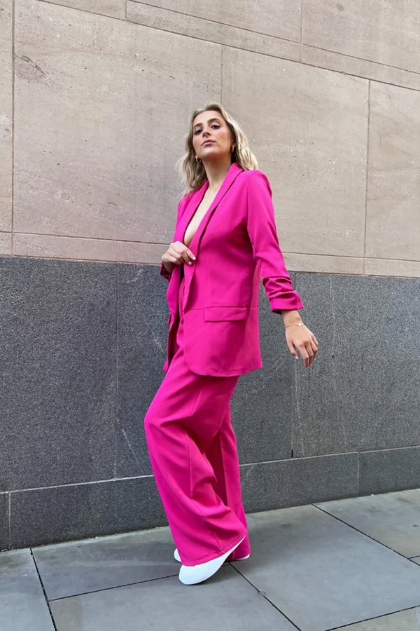 Hot Pink Ruched Sleeve Blazer
