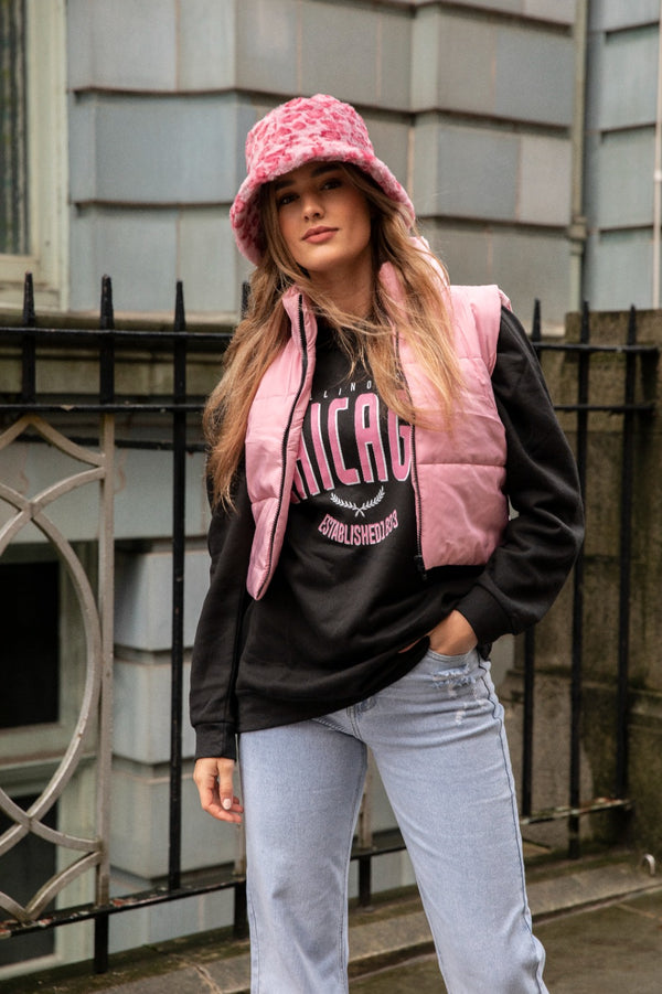 Pink Cow Print Faux Fur Bucket Hat 