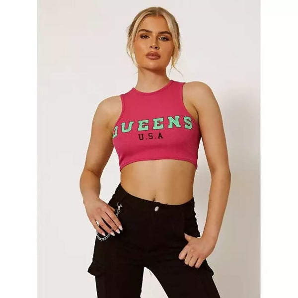 Hot Pink Princess Ribbed Crop Top