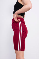 Maroon Double Stripe Cycling Shorts