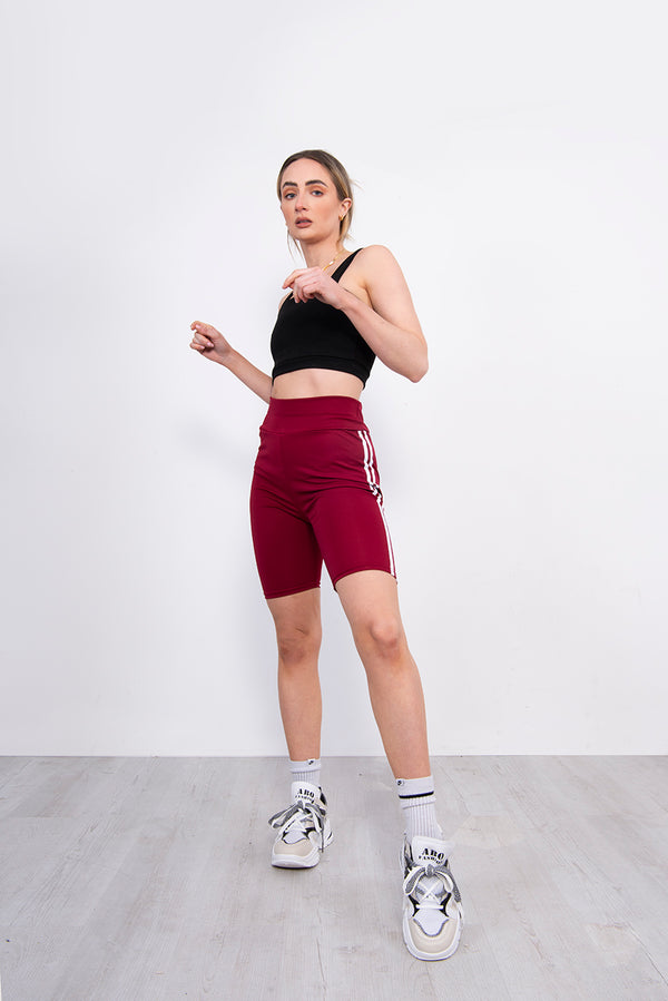 Maroon Double Stripe Cycling Shorts