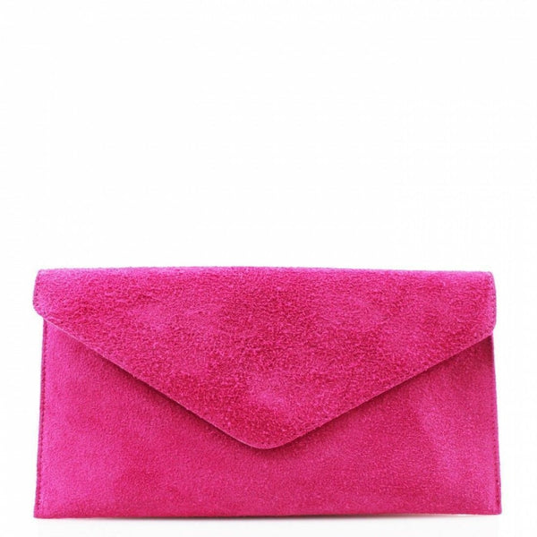 Fuchsia Suede Leather Luxe Clutch Bag