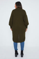 Khaki Oversized Balloon Sleeve Knitted Cardigan